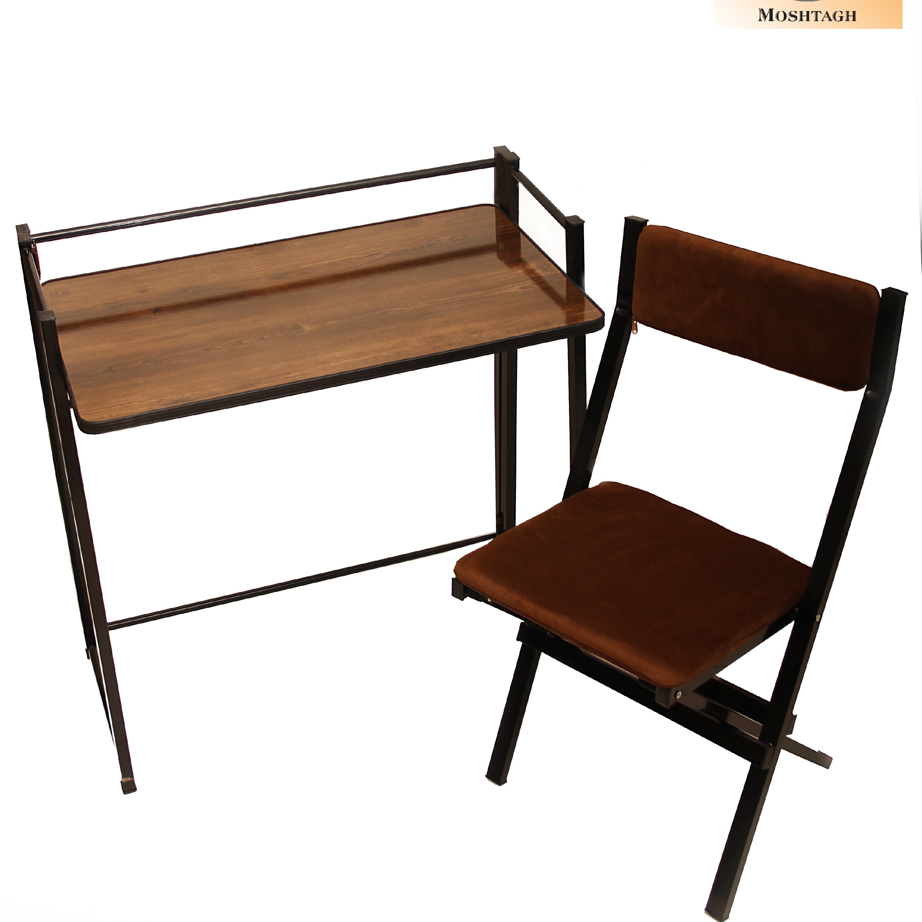 میز تحریر تاشوی دانشجویی (پنجره ای) با صندلی مبله (قهوه ای تیره) (پسکرایه)